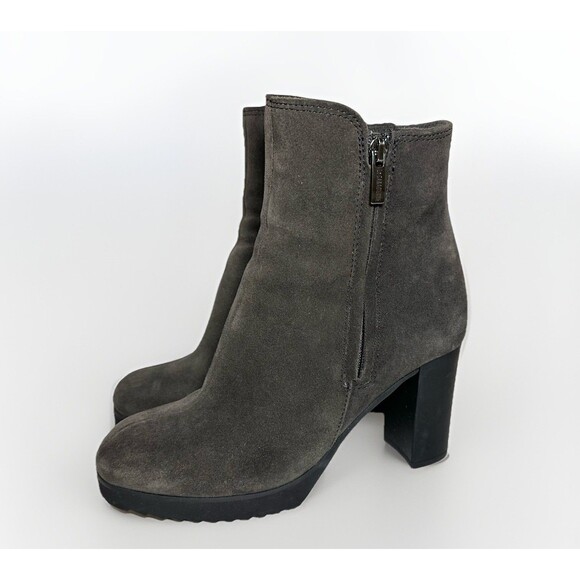 La Canadienne Waterproof Gray Suede‎ Double Zipper Heel Ankle Boots Women's 6.5 - Picture 1 of 15